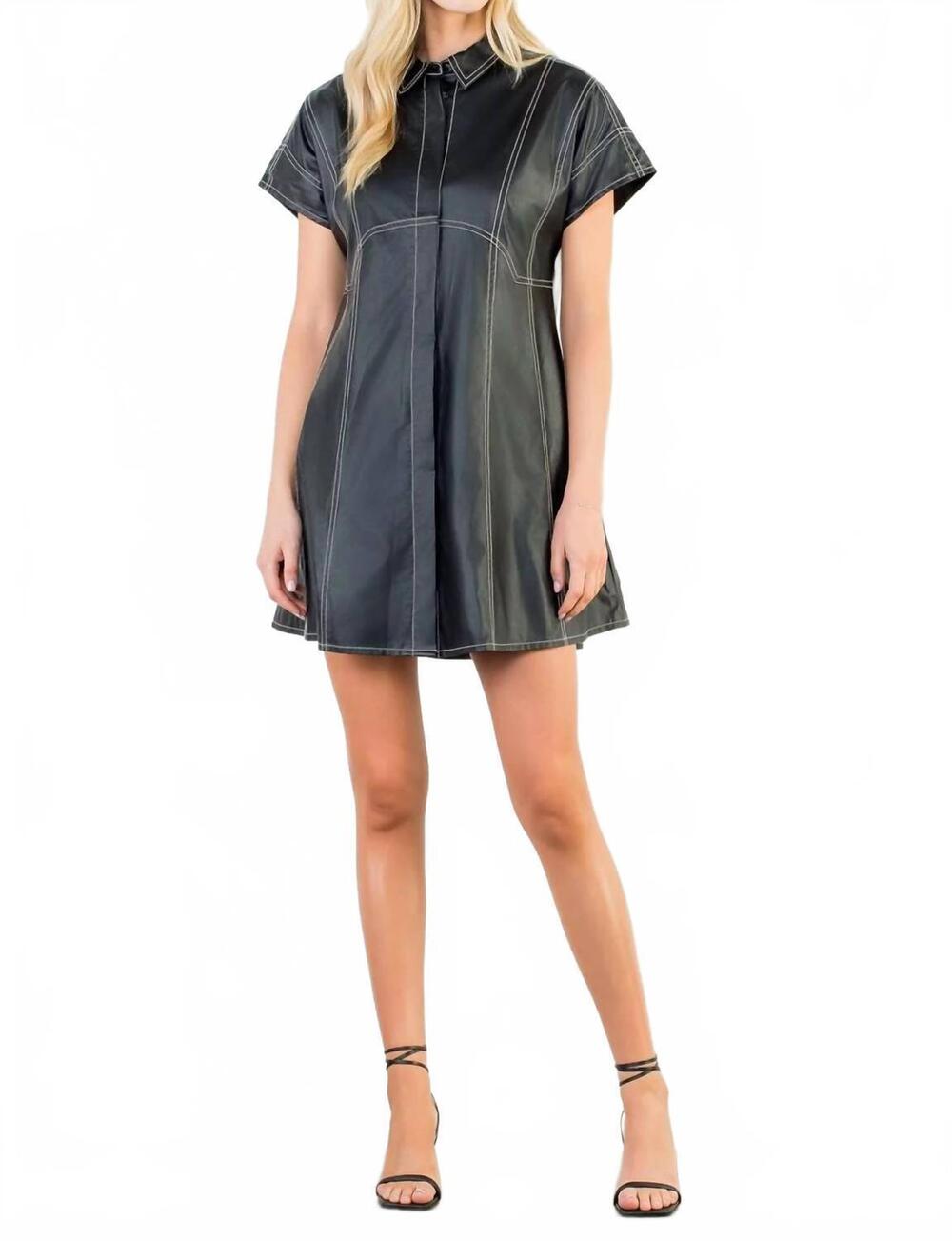 NEW THML women's sleeveless pleather dress in black